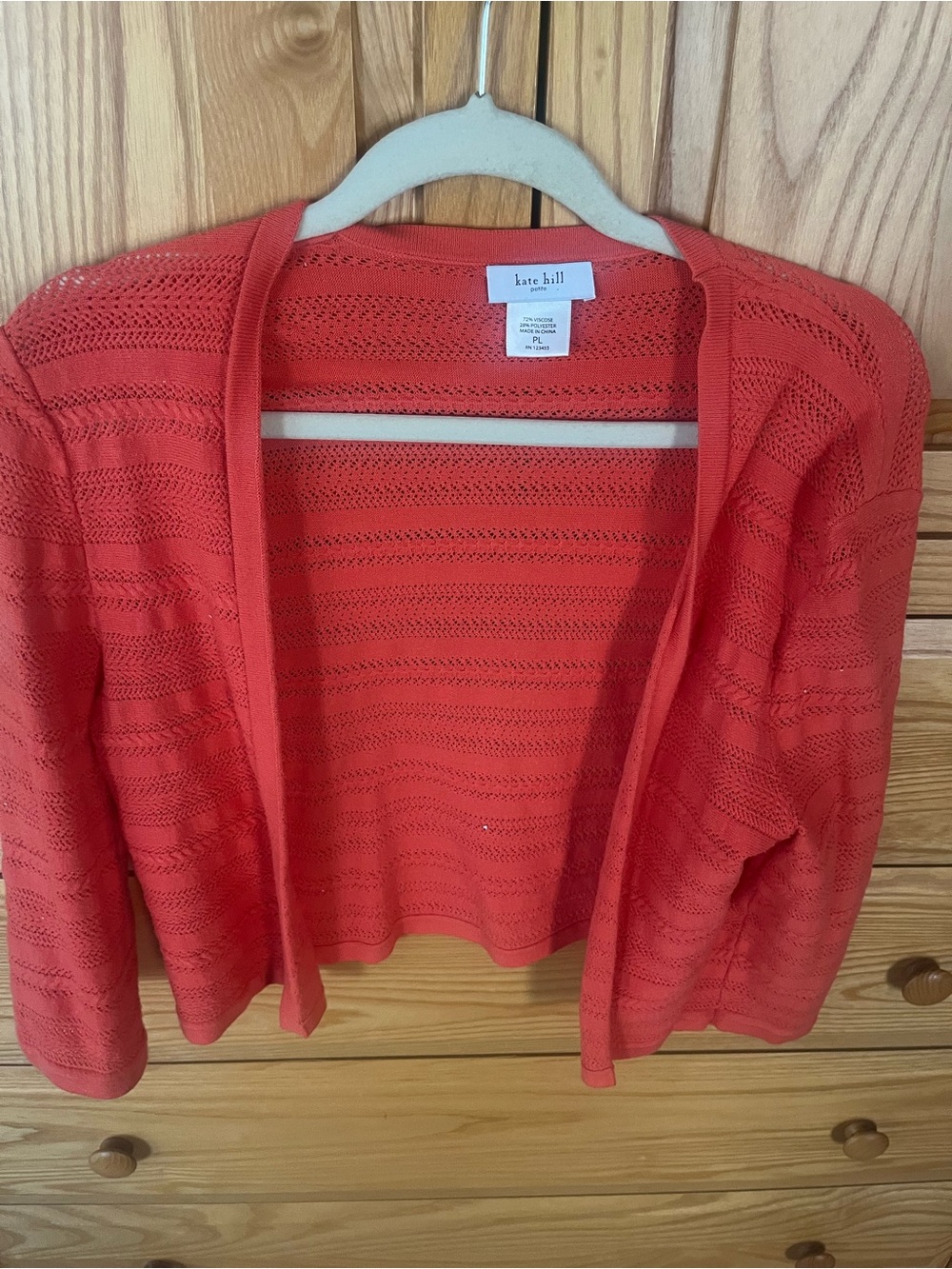 Kate Hill Coral Open-Front Lightweight Cardigan